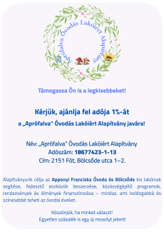 alapitvanyunk celja az aprofalva ovoda kis lakoinak segitese, fejleszto eszkozok beszerzese, programok, kirandulasok es elmenyek